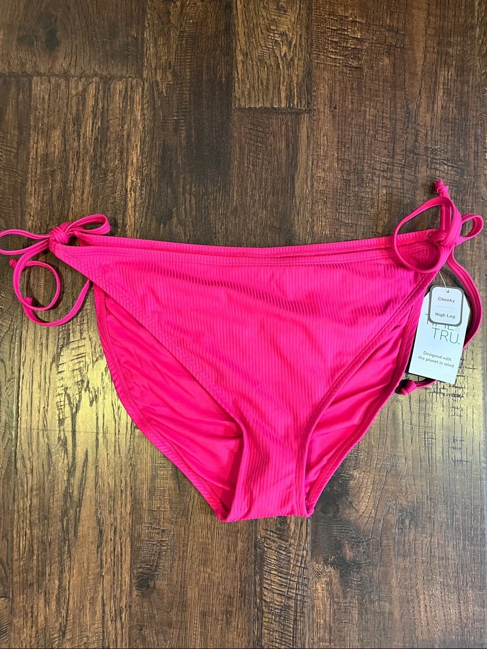 Time and Tru Women's Rib Side Tie Bikini Swim Bottom Size 1X (16W-18W) Fuchsia